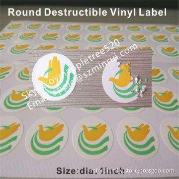 Factory Provide Destructible Vinyl Label Custom,round Yellow And Green Printing Eggshell Stickers On Sheets 